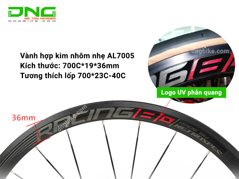 Vành bộ xe đạp đua Retrospec RACING RS36 700c 36mm Hub Carbon