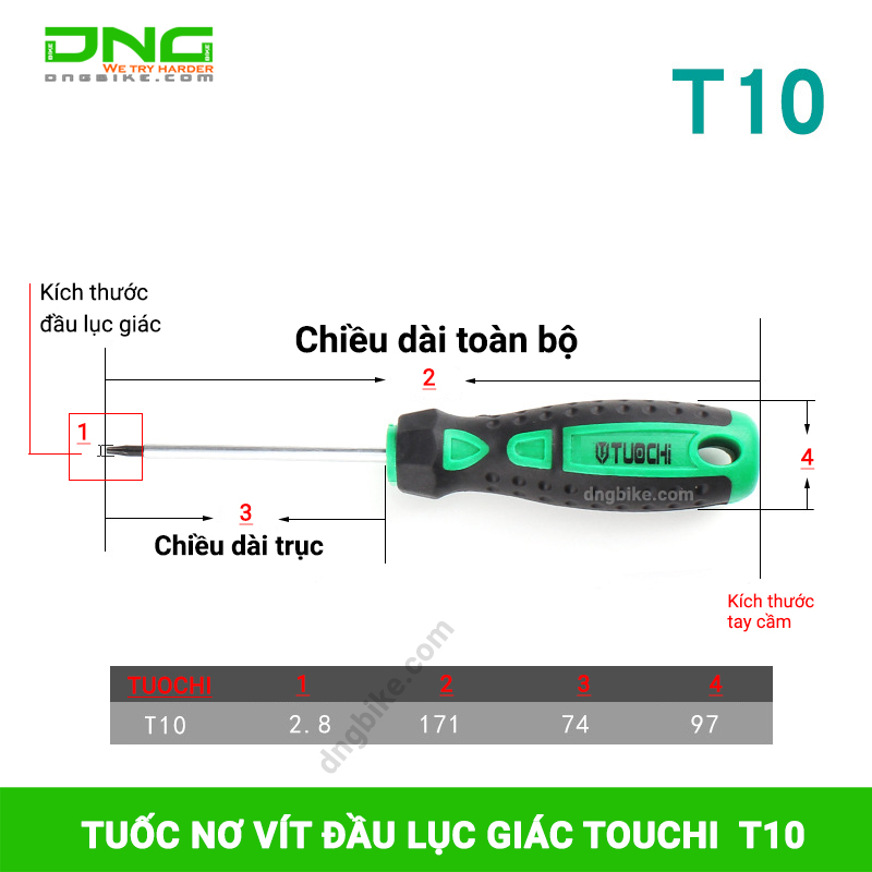 Tuốt nơ vít đầu lục giác bông TOUCHI T8, T10, T15, T20