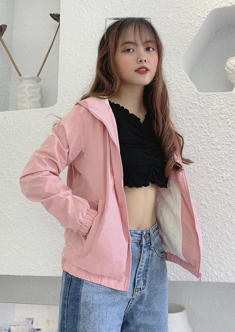 Áo khoác gió nữ lót lông cừu mũ liền 18731 BRIAN