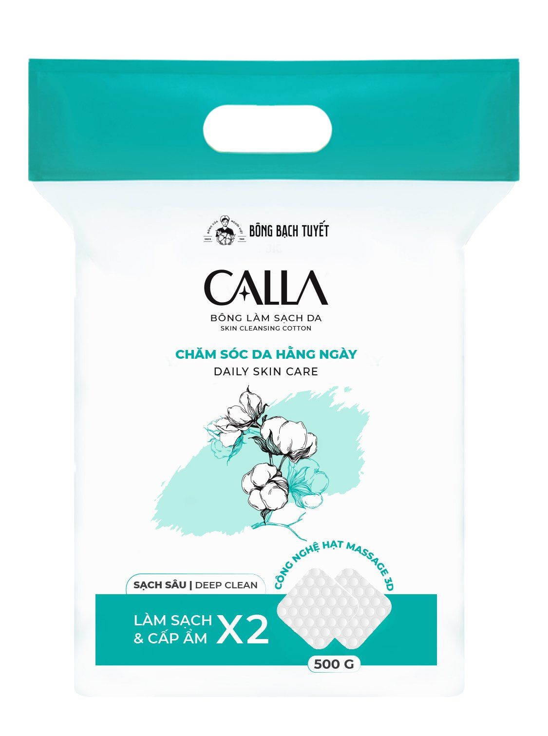 Bông làm sạch da Bông Bạch Tuyết Calla Sạch Sâu 500Gr