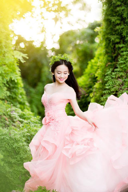 Áo dài đôi màu hồng thêu khổng tước AD HN31 | Quyên Nguyễn Bridal