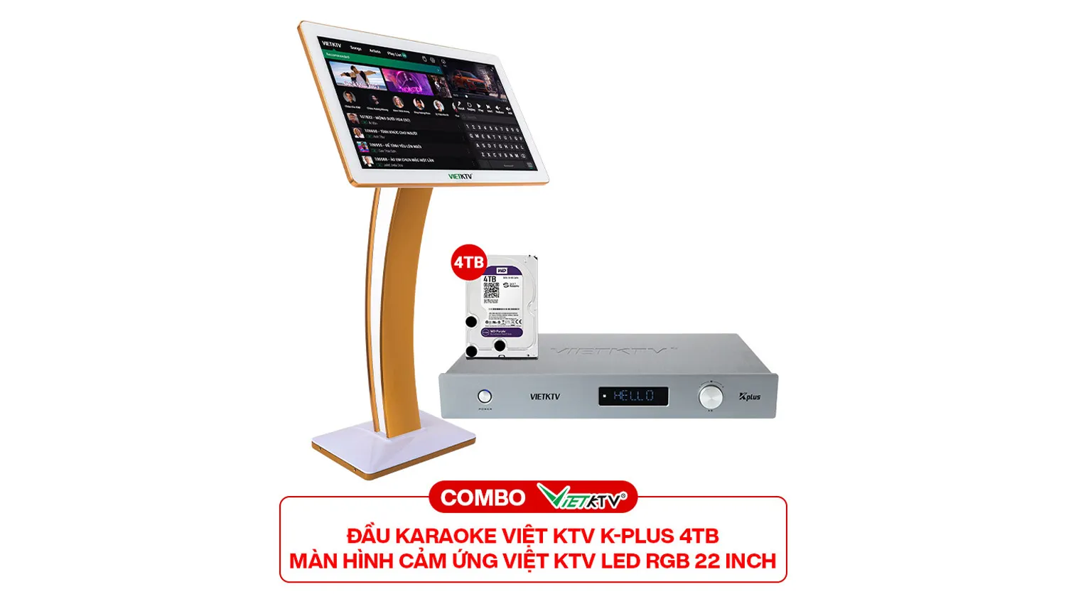 Combo Đầu Việt KTV K-Plus 4T + Màn Việt KTV Led RGB 22 inch