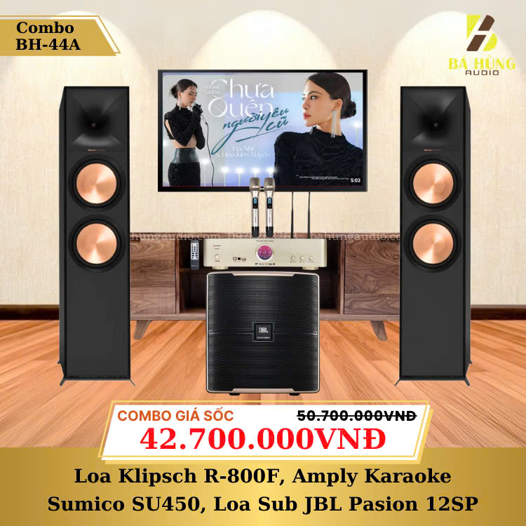 Loa Klipsch R-800F, Amply Karaoke  Sumico SU450, Loa Sub JBL Pasion 12SP