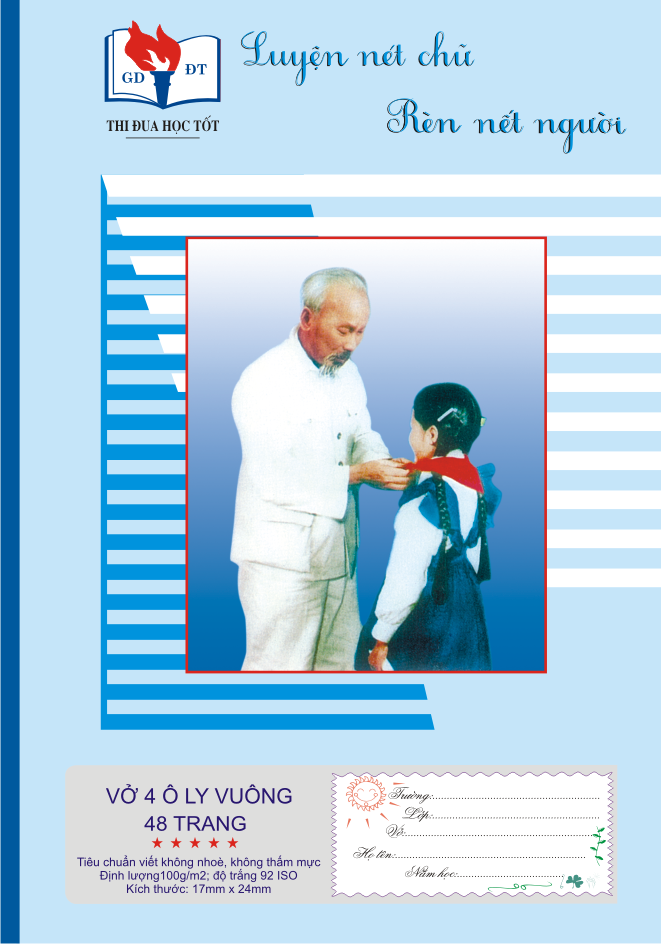 Vở ô ly đứng - 4 ly(48 trang) bìa Bác Hồ
