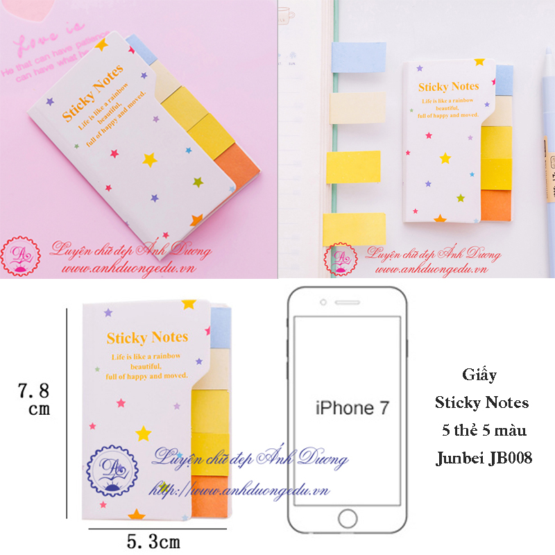 Giấy Sticky Notes 5 thẻ 5 màu Junbei JB008