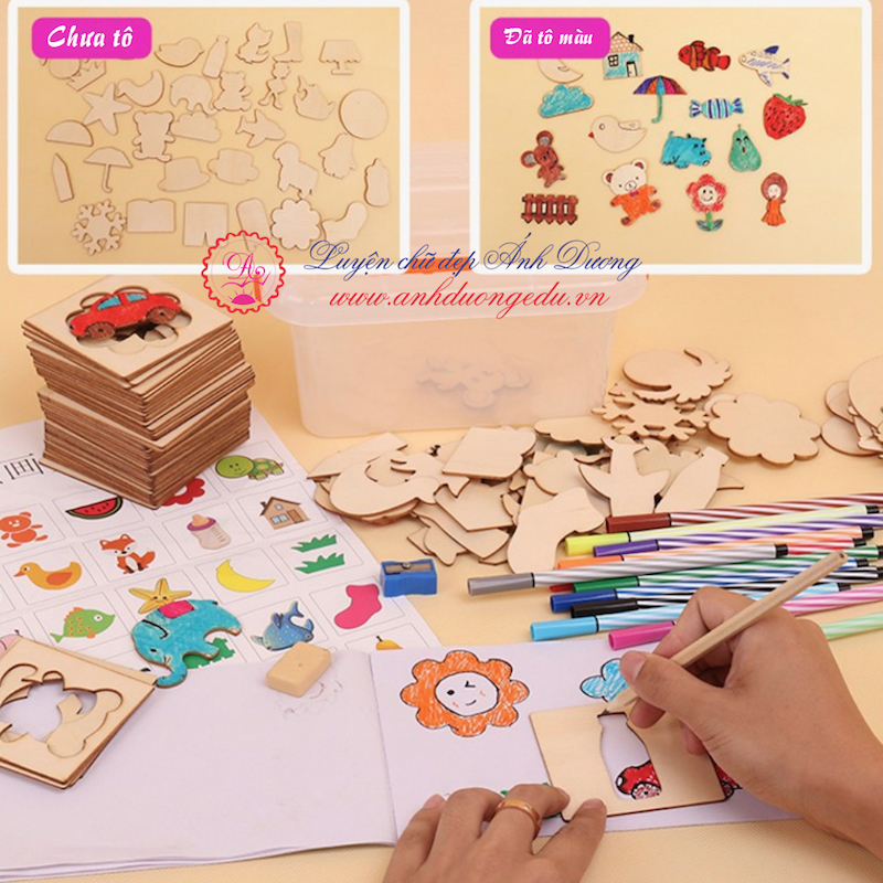 Bộ 24 khuôn gỗ vẽ hình