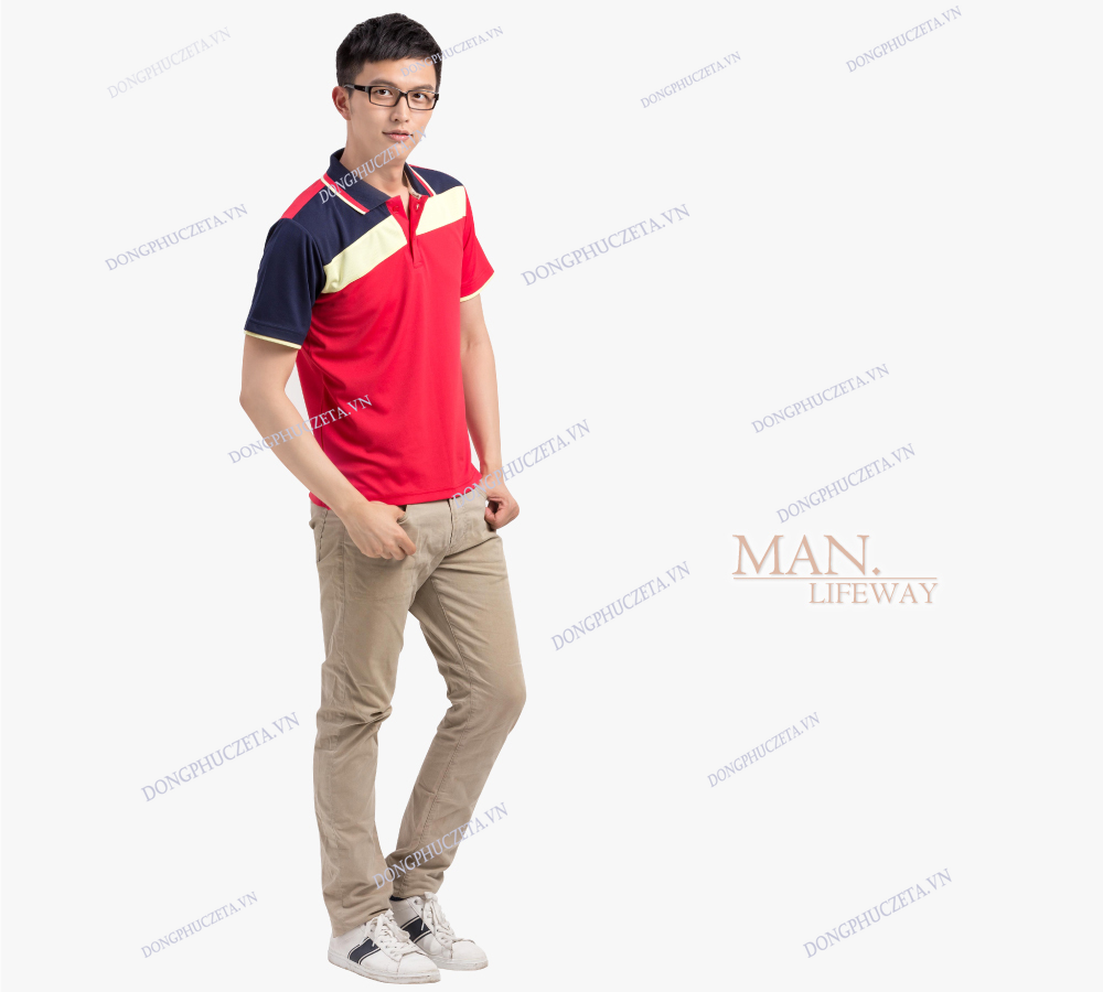 Áo đồng phục màu đỏ cổ bẻ đẹp