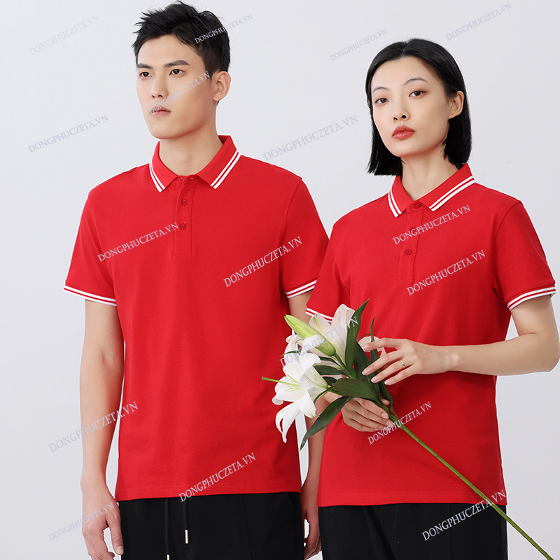 Áo đồng phục màu đỏ cho nhân viên văn phòng