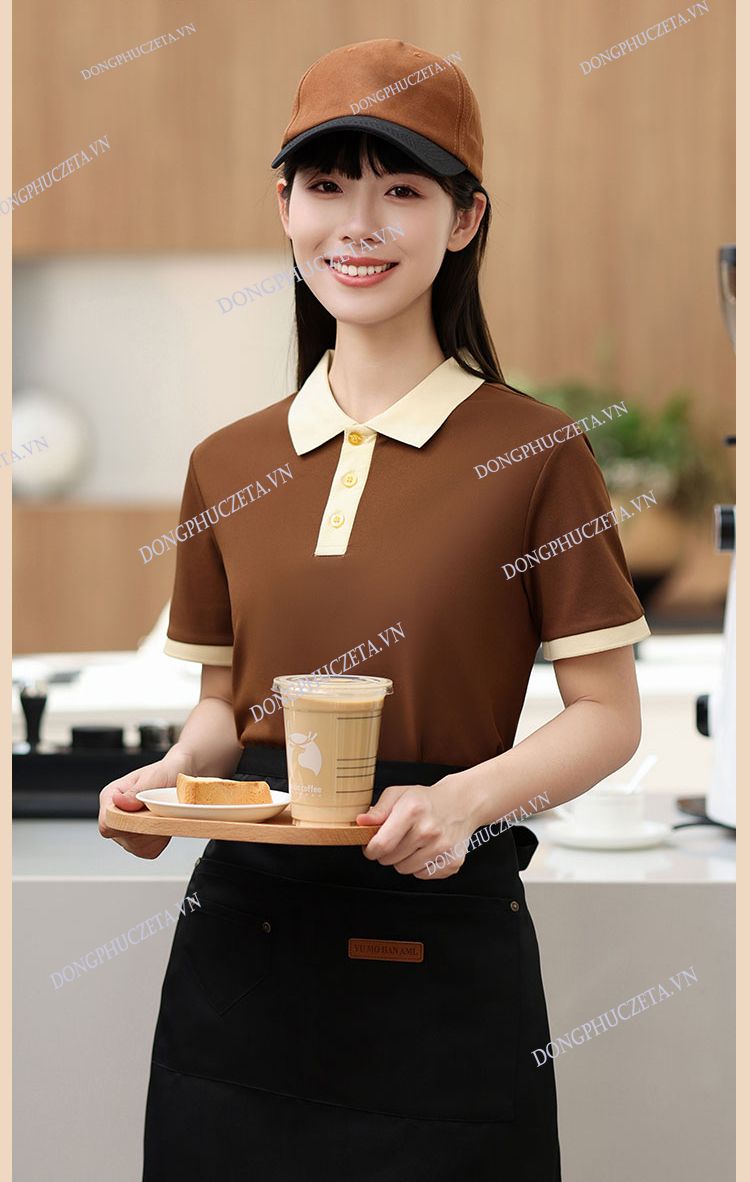 áo phông đồng phục nhà hàng màu nâu
