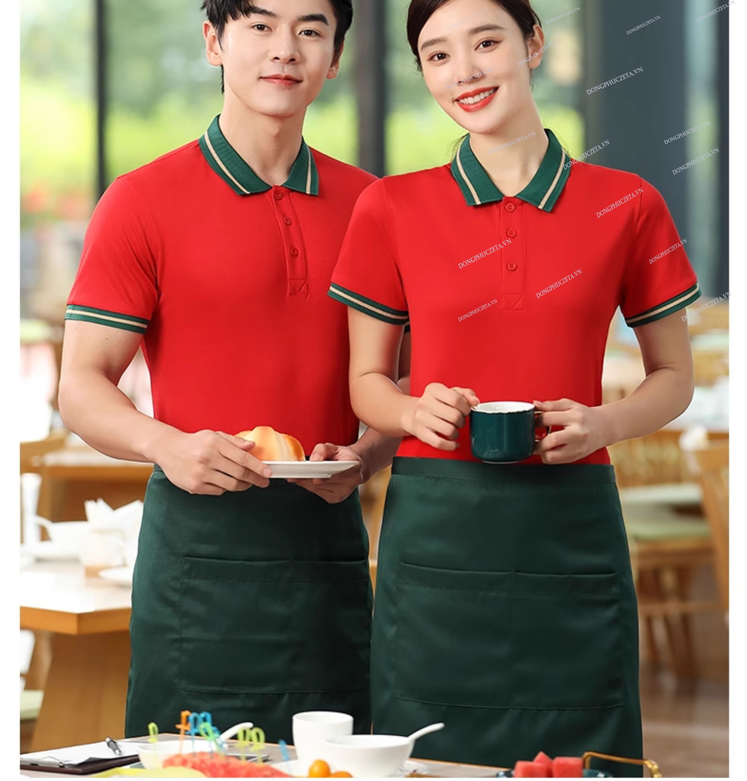áo phông đồng phục nhà hàng màu đỏ