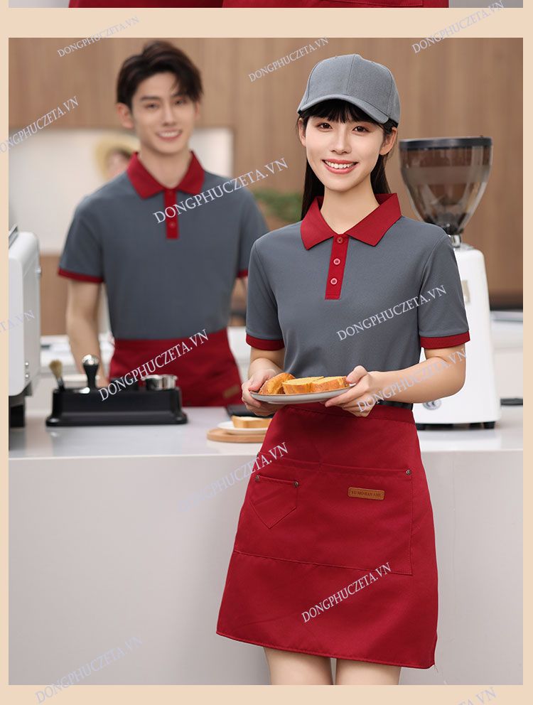 áo phông đồng phục nhà hàng màu ghi