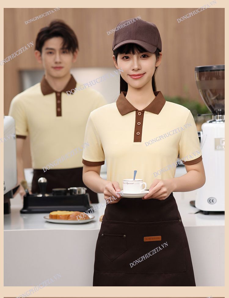 áo thun đồng phục nhà hàng màu be
