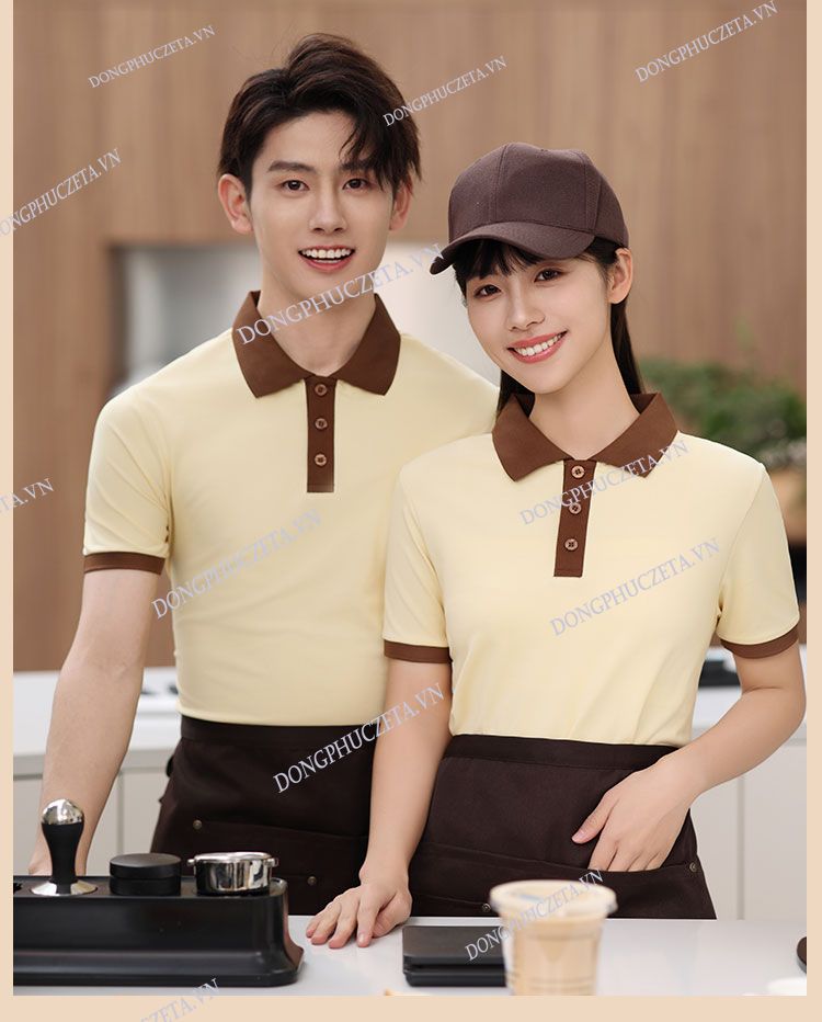 áo phông đồng phục nhà hàng màu be