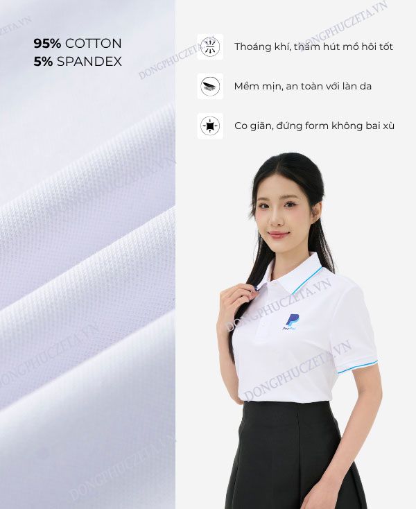 Áo Đồng Phục Công ty màu Trắng Gạo phối xanh