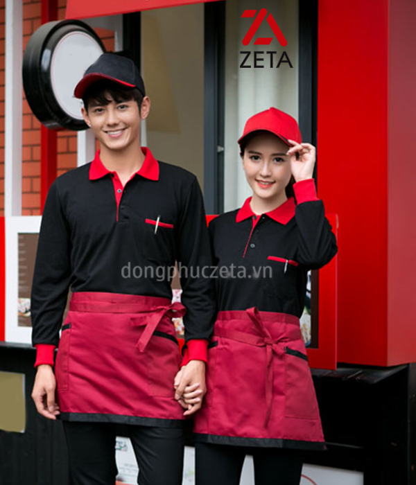 đồng phục áo phông phục vụ nhà hàng dài tay màu đen