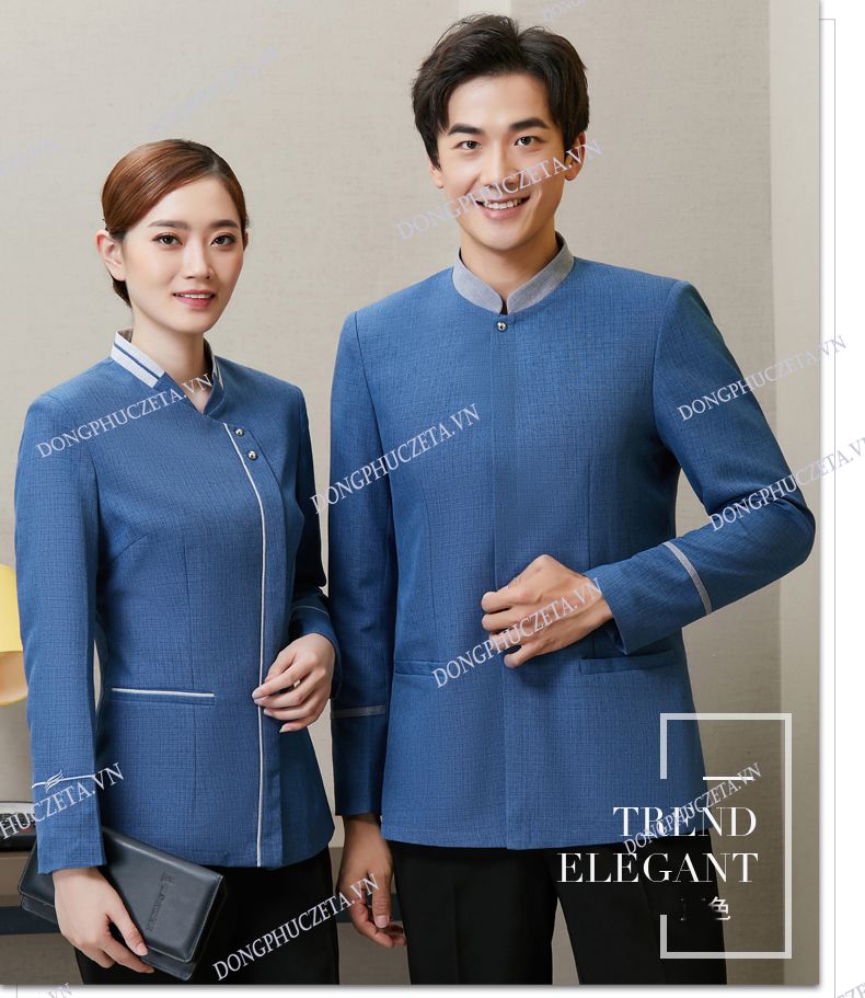 đồng phục buồng phòng màu xanh 