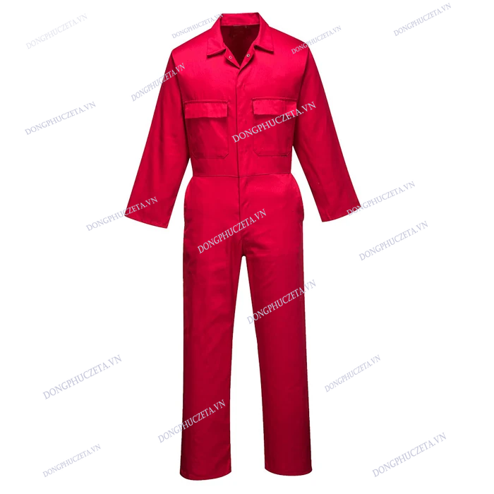  Đồng phục công nhân cơ khí bộ liền màu đỏ