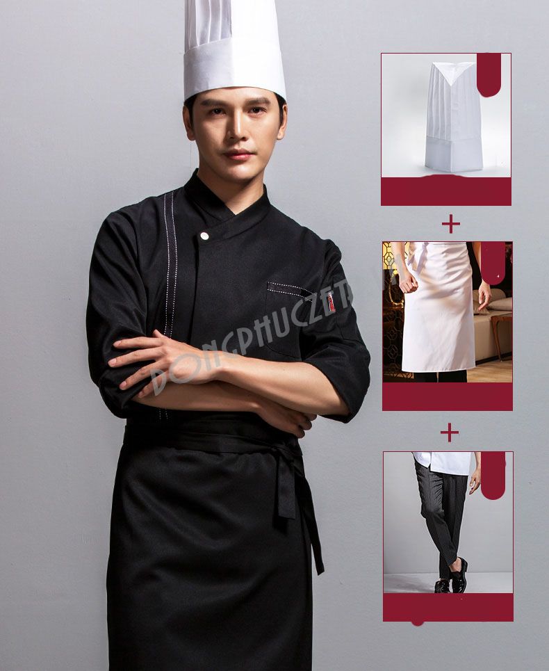 đồng phục bếp màu đen đơn giản