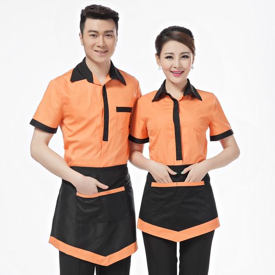 đồng phục nhân viên phục vụ màu cam hợp chủ mệnh thổ