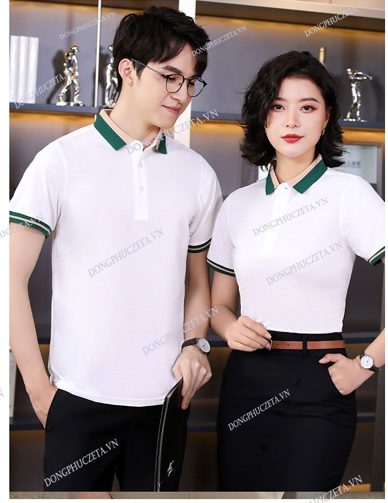Mẫu Đồng Phục Quán Ăn màu xanh trắng