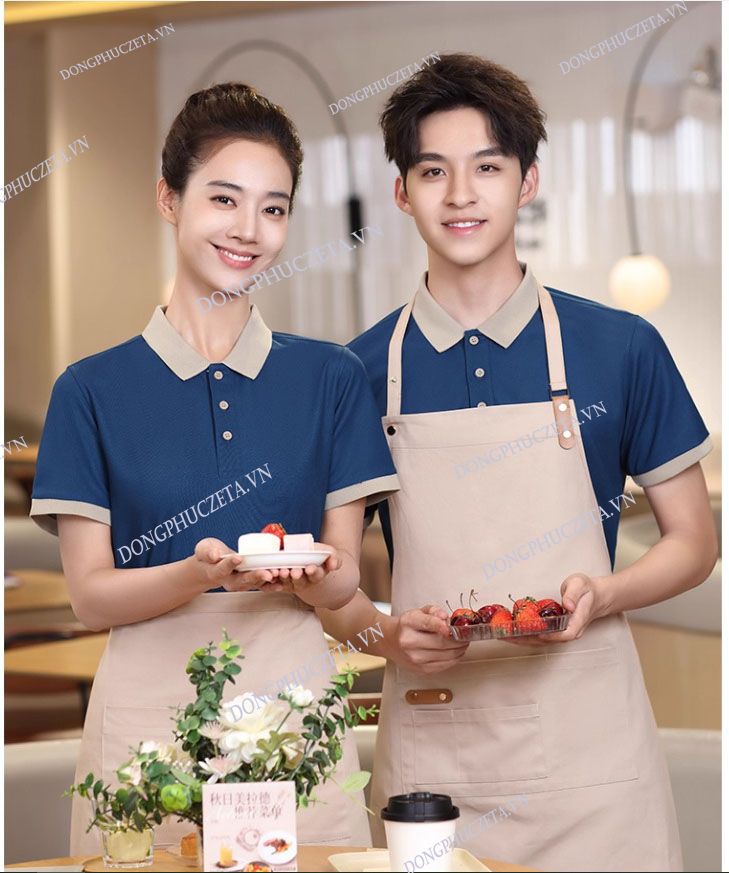 đồng phục quán ăn Áo navy có cổ