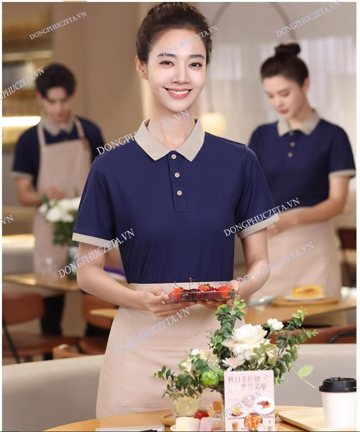 đồng phục quán ăn Áo Xanh Navy Cổ Be