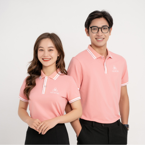 đồng phục màu hồng công ty
