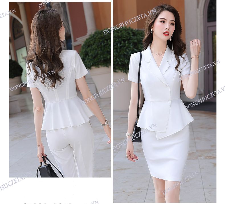 Set bộ gồm áo croptop cổ vest tay lỡ chân váy bút chì | Set Bộ Công Sở