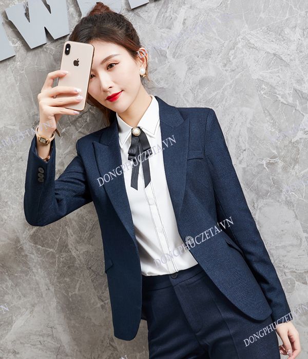 Set áo vest nữ, chân váy, quần công sở xanh đen | Shopee Việt Nam