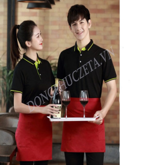 đồng phục nhà hàng màu đen phối vàng
