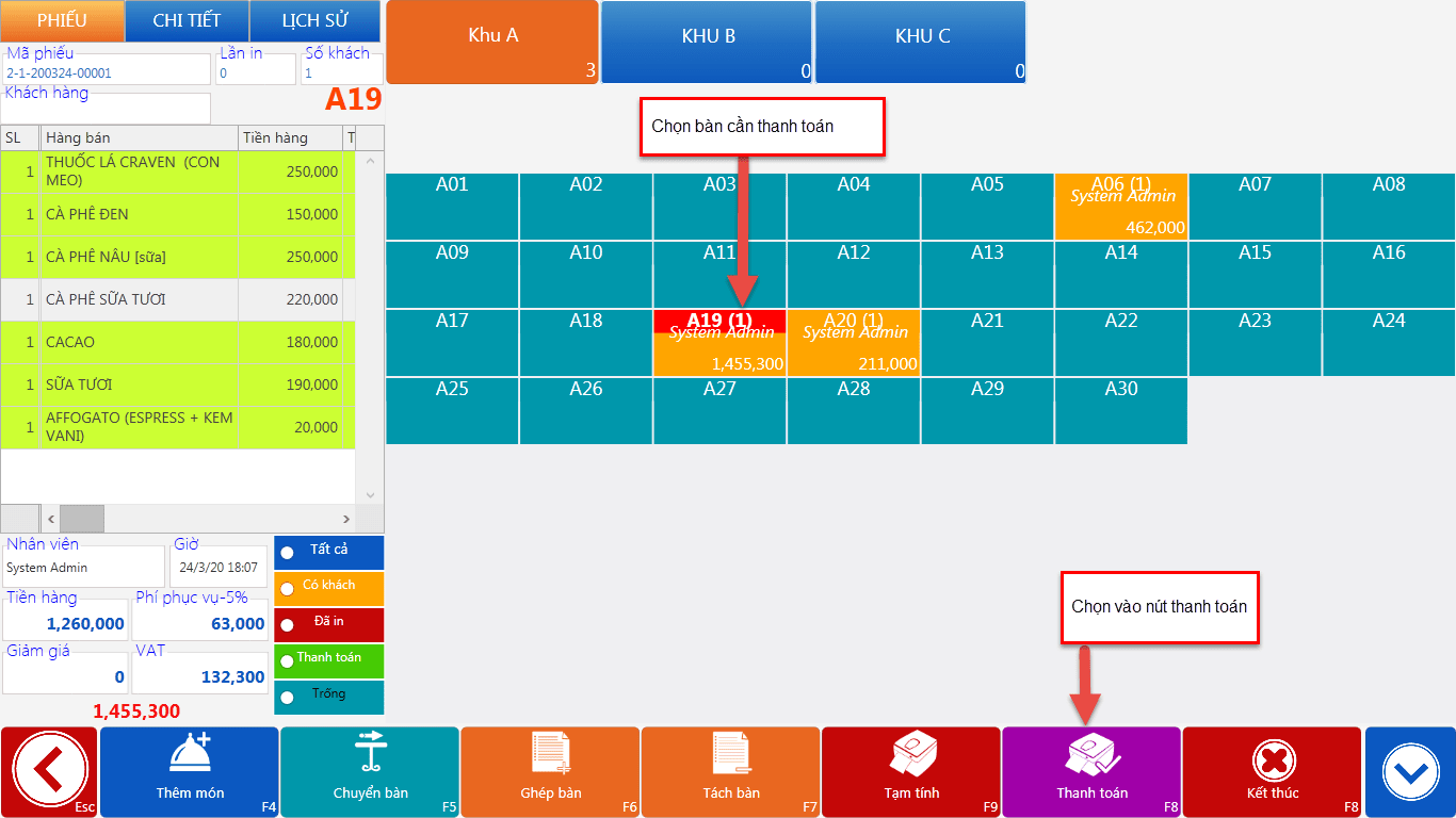 SAI GON POS: Hướng dẫn thu ngân thanh toán