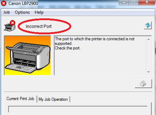 Máy in canon 2900 lỗi incorrect port