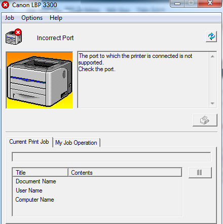 canon lbp 3300 lỗi Incorrect Port