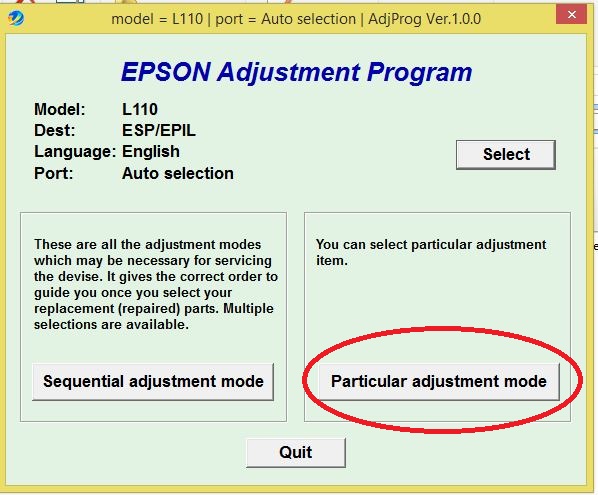 reset epson bằng Adjprog