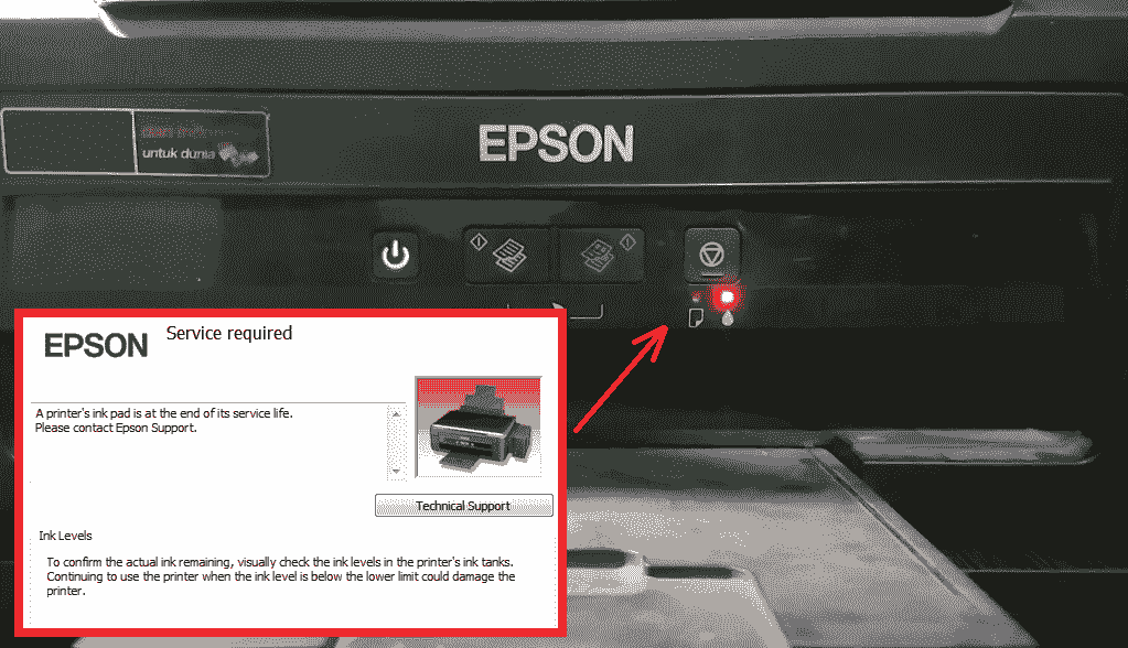 Reset máy in Epson L121 nháy 2 đèn đỏ 