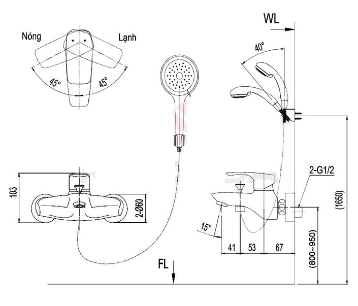 Bản vẽ kỹ thuật của Sen tắm INAX 