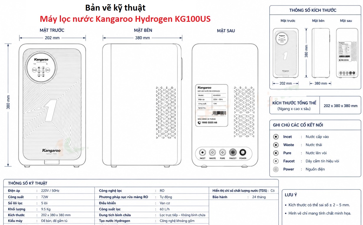 Bản Vẽ kỹ thuật lắp đặt Máy lọc nước Kangaroo Hydrogen KG100US