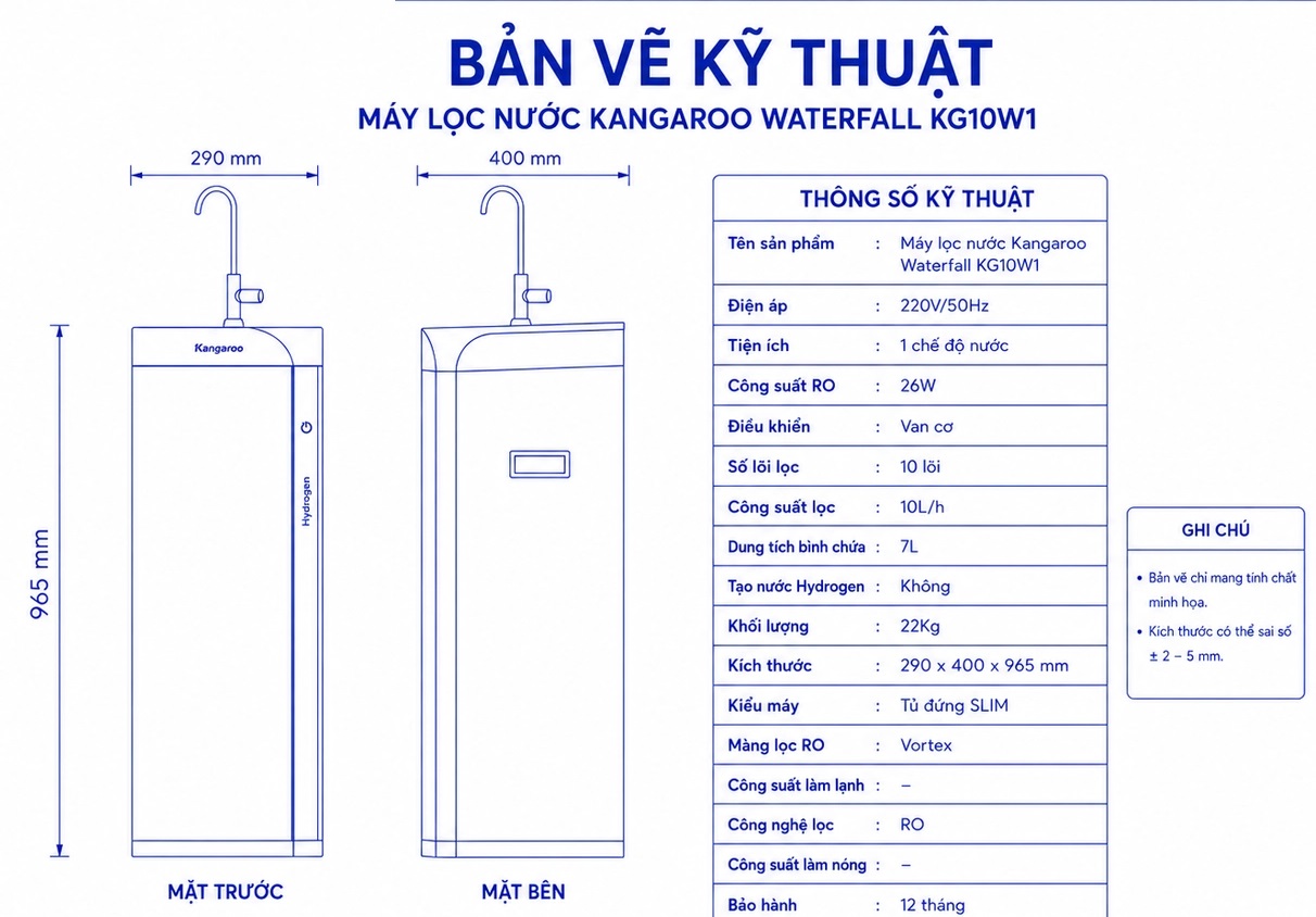 bản vẽ kỹ thuật Máy lọc nước Kangaroo Waterfall KG10W1