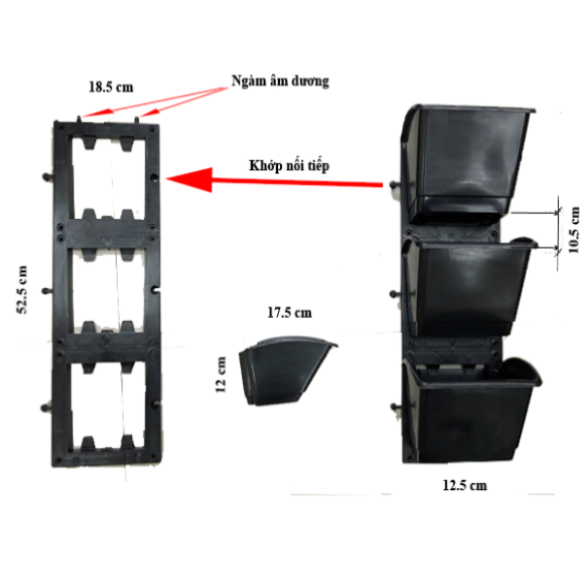 Bộ khay bức vườn tường đứng Modun 3 Chậu