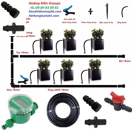Bộ tưới nhỏ giọt tự động van điện từ chạy bằng pin cho 15 đầu
