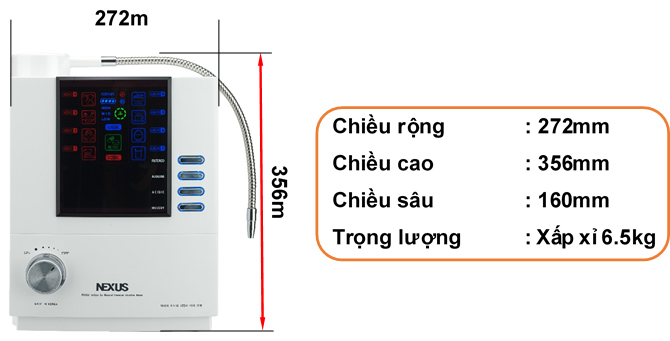 Kích thước máy lọc nước ion kiềm IONIA XBlue Hàn Quốc