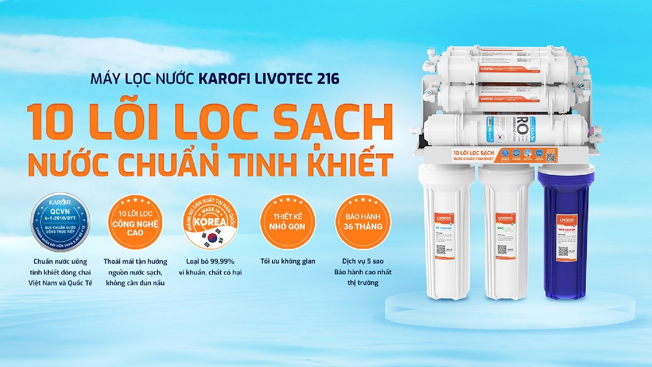 Máy lọc nước Karofi Livotec 216-DUAL - 10 Lõi - 2 chế độ nước