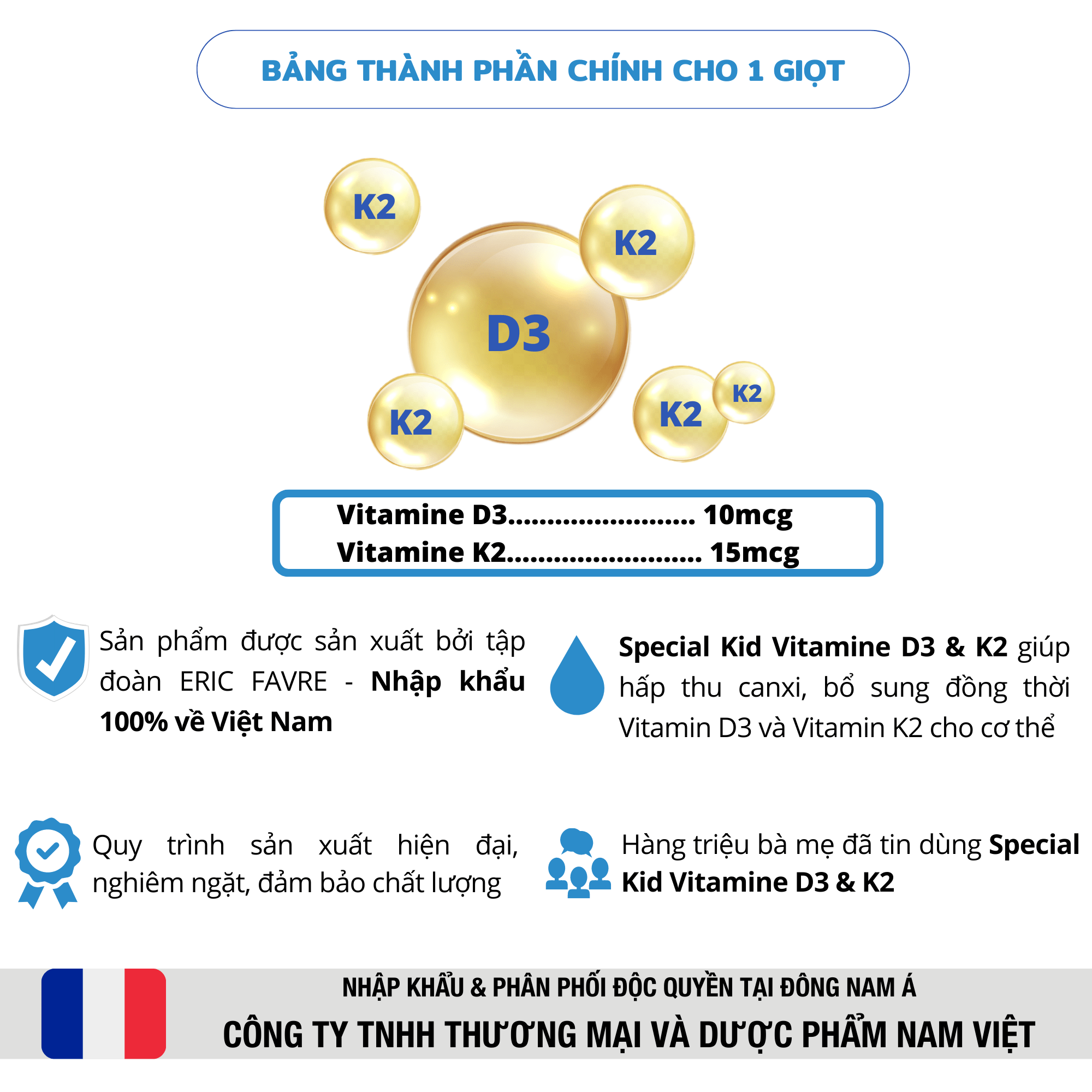 Special Kid Vitamine D3 et K2 Bổ sung vitamin D3, vitamin K2, hỗ trợ