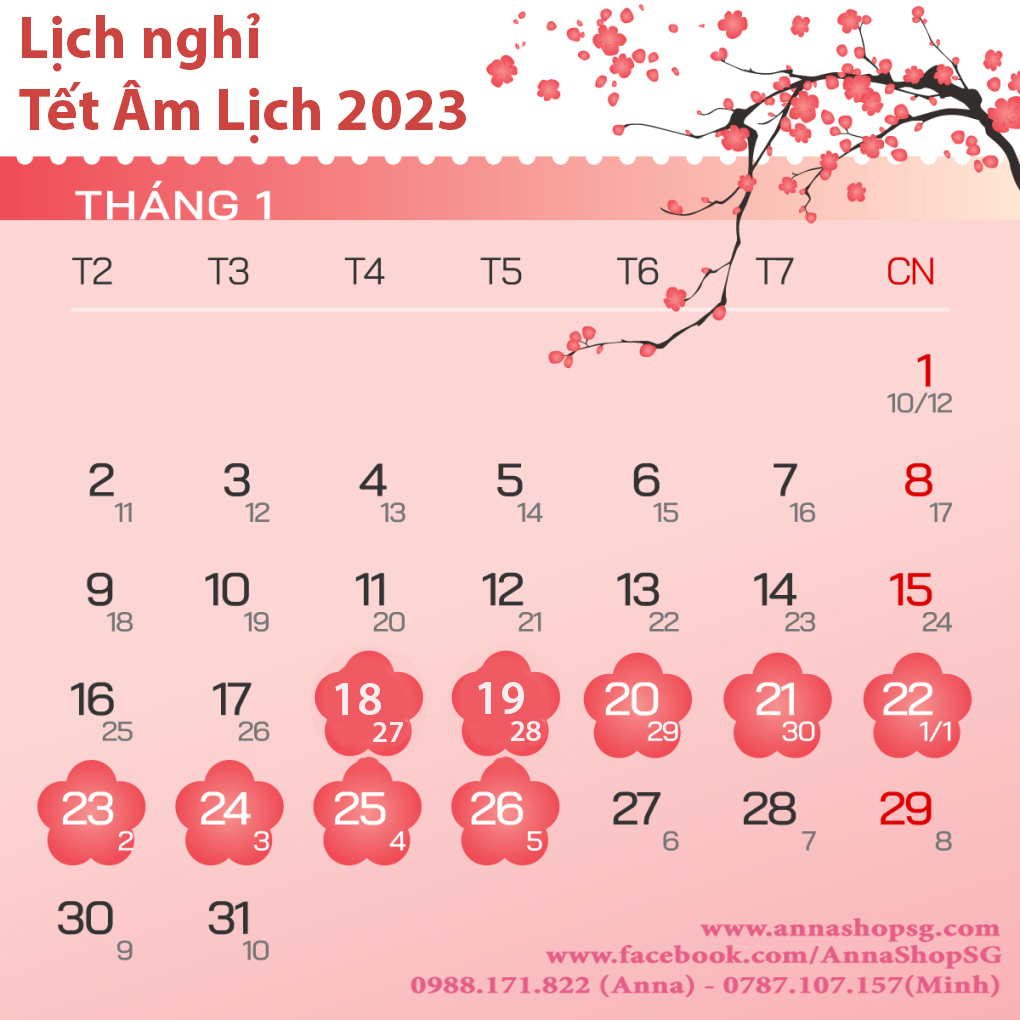 Lịch nghỉ tết Âm Lịch 2023