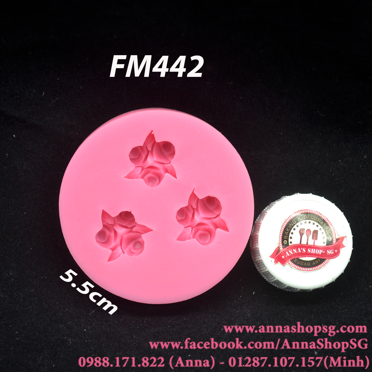 KHUÔN CHỤM 3 HOA HỒNG MINI FM442
