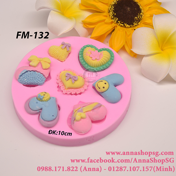 KHUÔN FONDANT NHIỀU MẪU TIM NHÍ FM132
