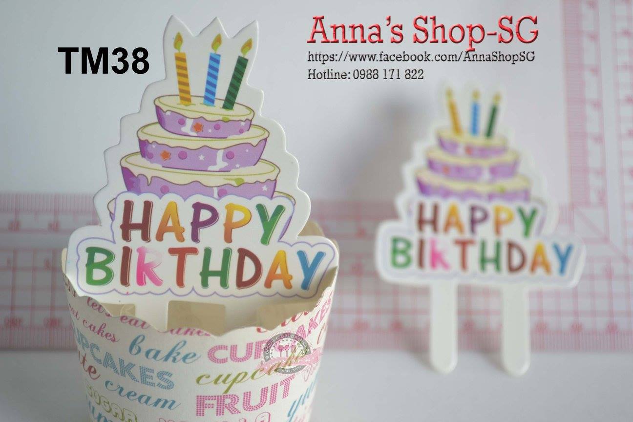 GIẤY CẮM HAPPY BIRTHDAY HÌNH BÁNH KEM TM38