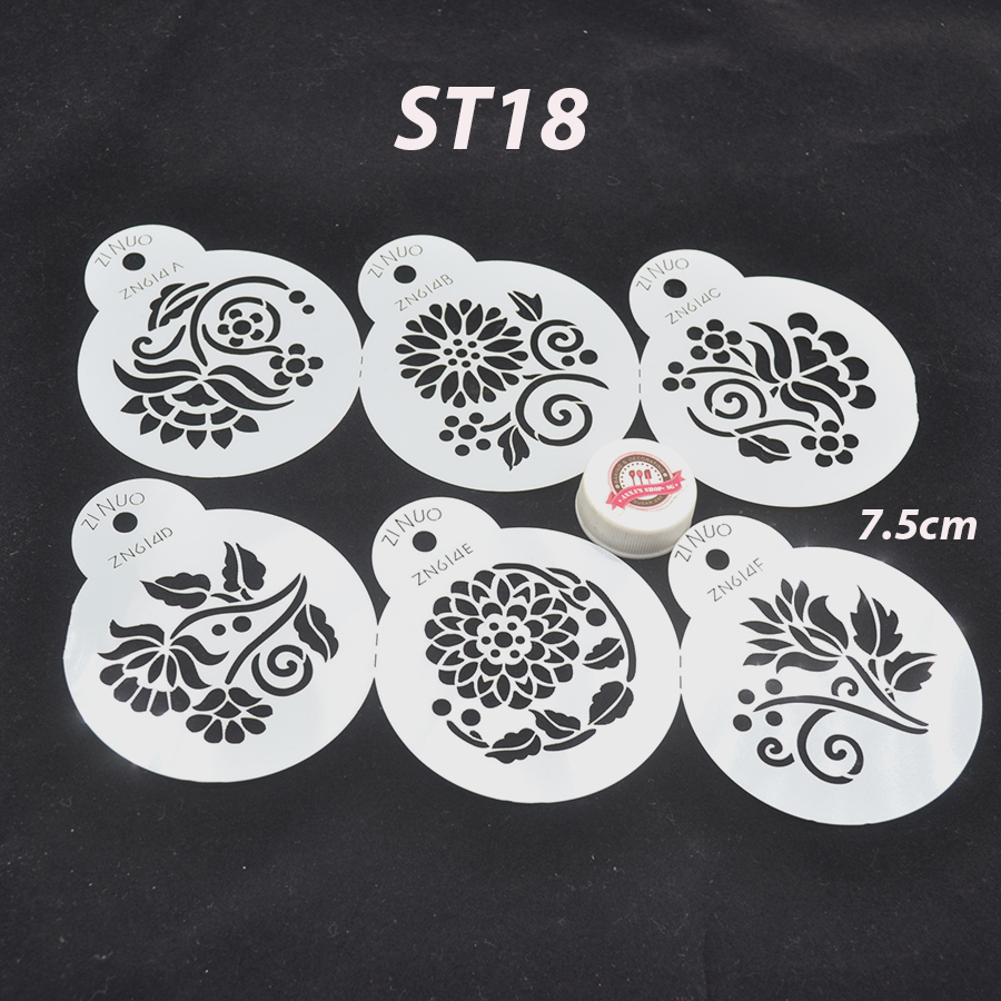 STENCIL 6 HOA VĂN 7.5CM ST18