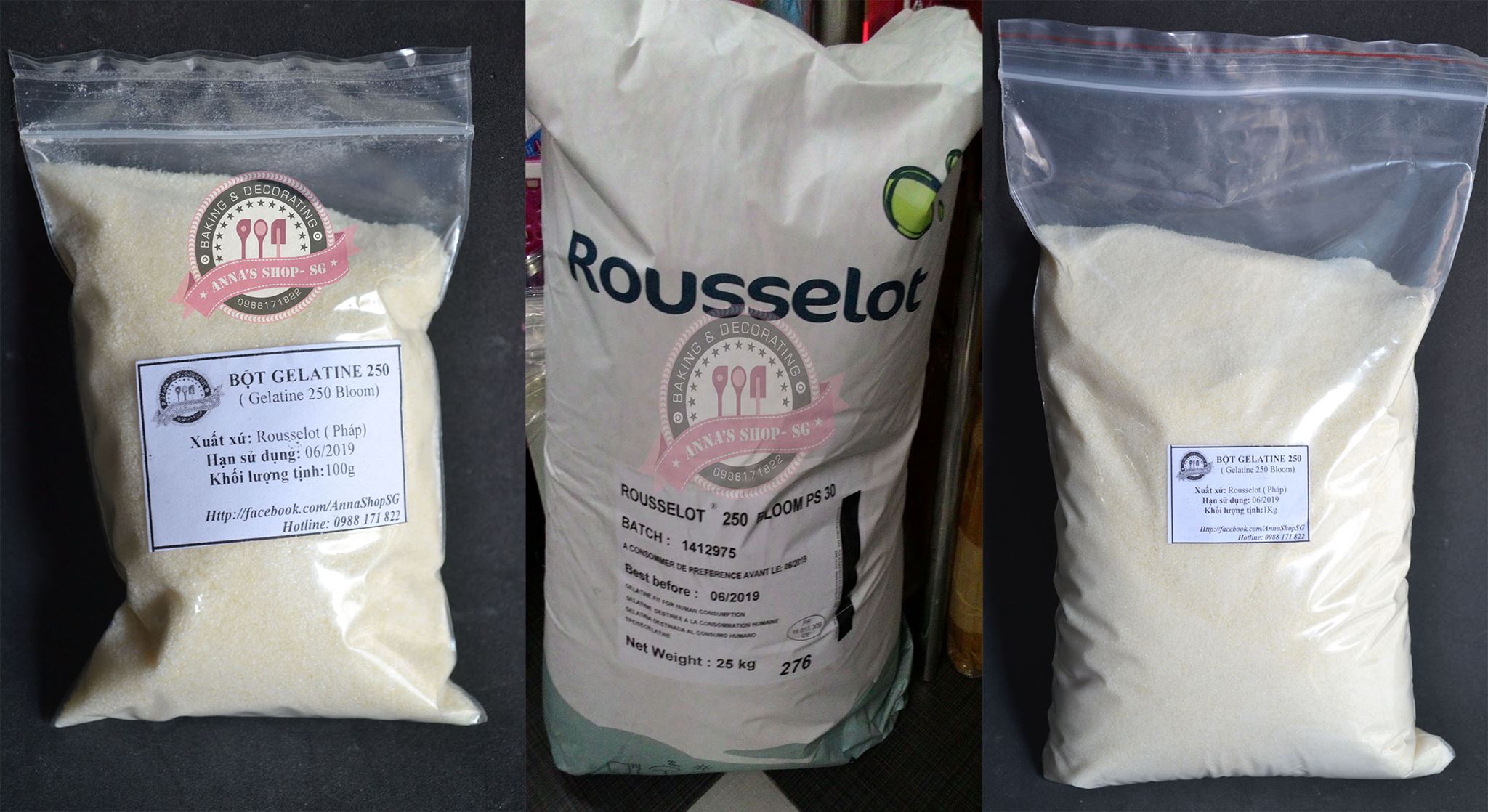 BỘT GELATINE BLOOM 250 ROUSSELOT (100g)