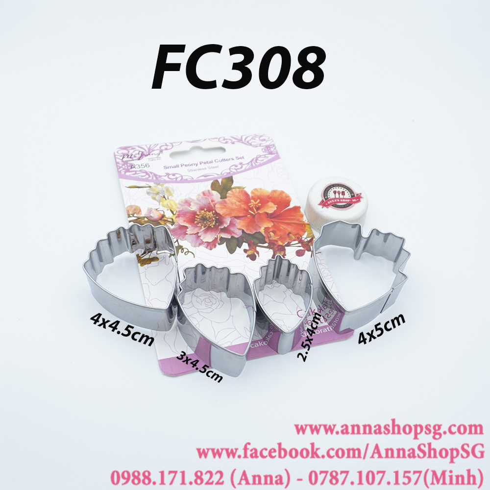 FC308 BỘ KHUÔN CẮT HOA MẪU ĐƠN (PEONY) CỠ NHỎ